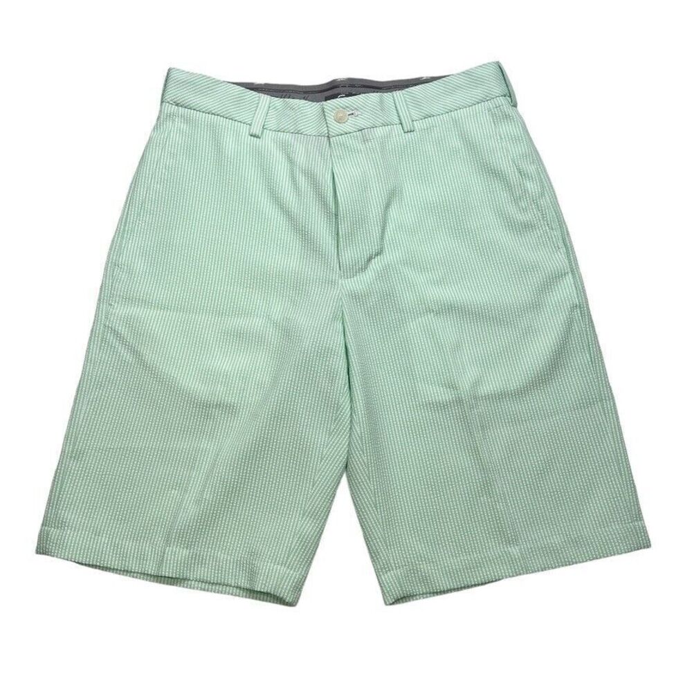 Walter Hagen Chino Shorts Men's 30‎ White Green Striped 11 Majors Slash Pockets